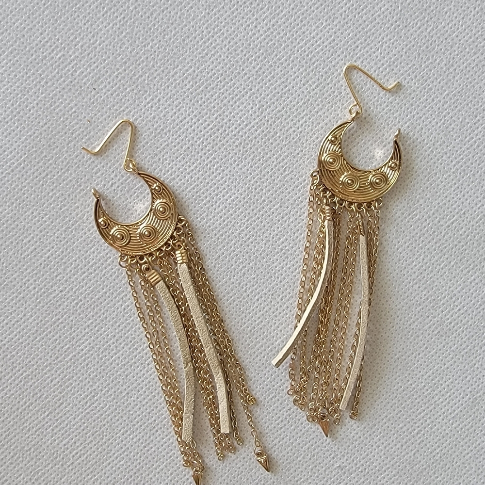 Boho Faux Leather Chain Tassel Drop Earrings - Picture 4 of 9